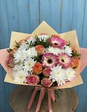 Букет цветов из:  Розы, Герберы и Хризантемы в Айдарово