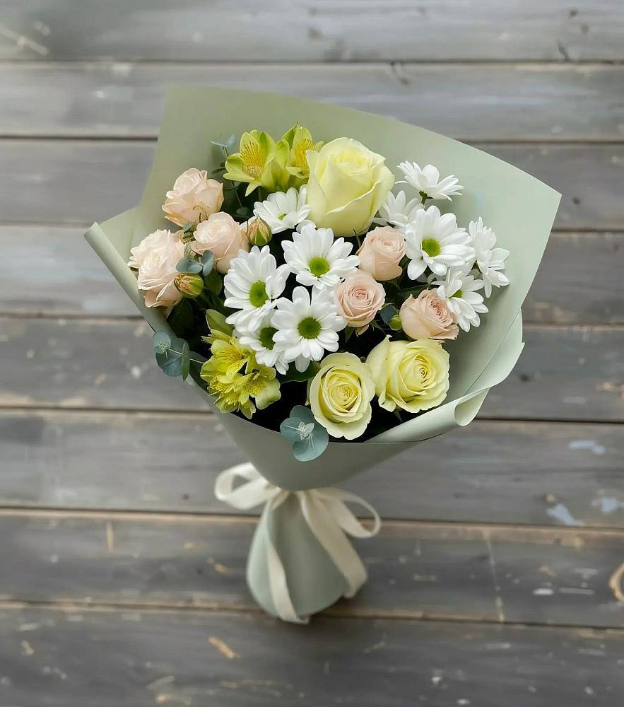 Букет цветов из: Альстромерии, Розы и Хризантемы в Айдарово