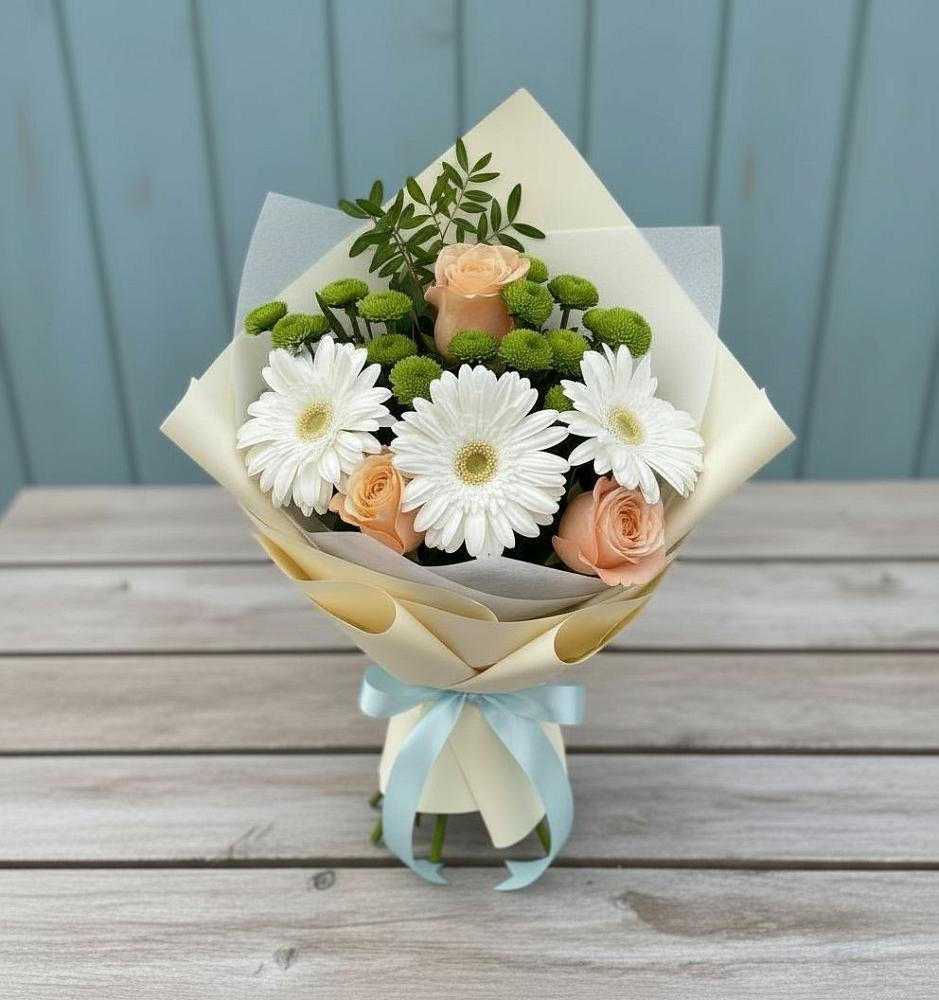 Букет цветов из: Герберы, Розы и Хризантемы в Айдарово