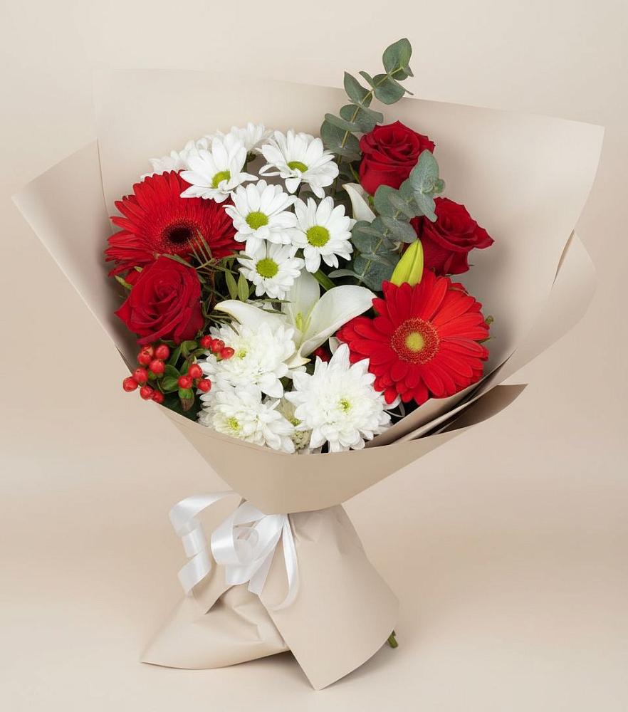 Букет цветов из: Розы, Хризантемы, Герберы и Лилии в Айдарово