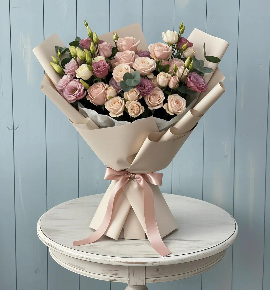 Букет цветов из: Розы и Лизиантусы в Айдарово