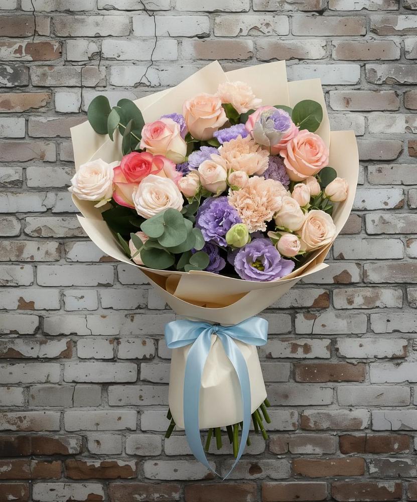 Букет цветов из: Розы, Лизиантусы и Гвоздики в Айдарово