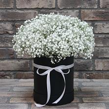 Цветочная композиция из Гипсофила в шляпной коробке в Айдарово