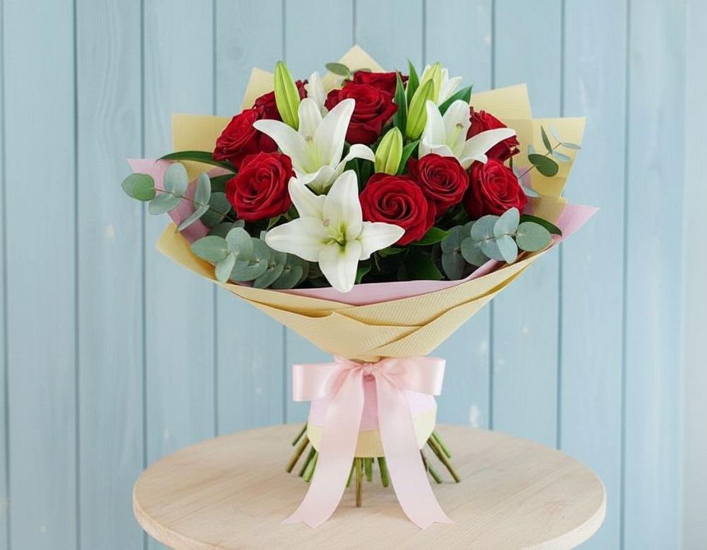 Букет цветов из: Лилии и Розы в Айдарово